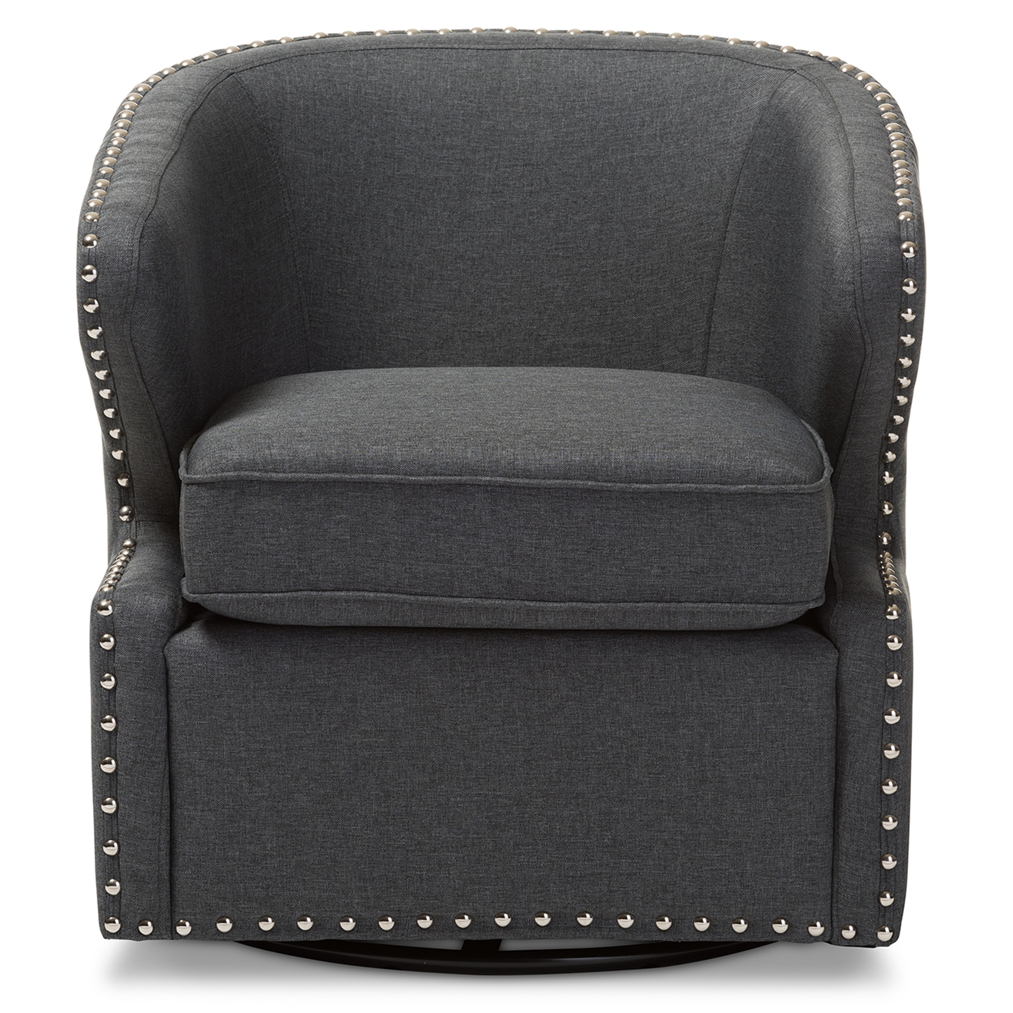 Baxton Studio Finley Mid-century Modern Grey Fabric Upholstered Swivel Armchair